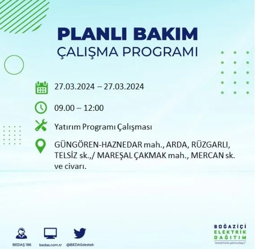 Son Dakika: BEDAŞ İstanbul'da elektrik kesintisi yaşanacak ilçeleri açıkladı - Resim: 32