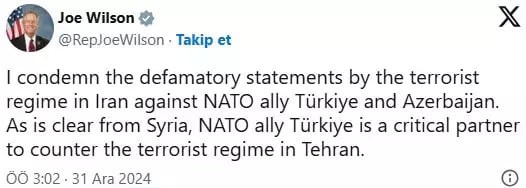 ABD'li Joe Wilson'dan Türkiye'yi hedef alan İran'a uyarı: Karşınıza alamazsınız - Resim : 1