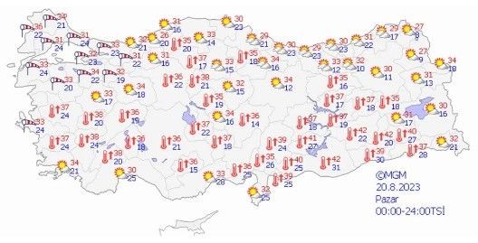 Klimaları, vantilatörleri açın! Aşırı sıcaklar geri geldi! Gölgeler de kurtaramayacak, 10 derece birden yükseliyor... | 20 Ağustos il il hava durumu - Resim: 16