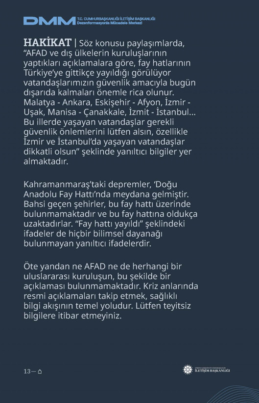 İletişim Başkanlığı'ndan vatandaşları doğru yönlendirmek adına 'Deprem Dezenformasyon Bültenleri': Yalan ve Hakikat karşı karşıya getirildi - Resim: 36