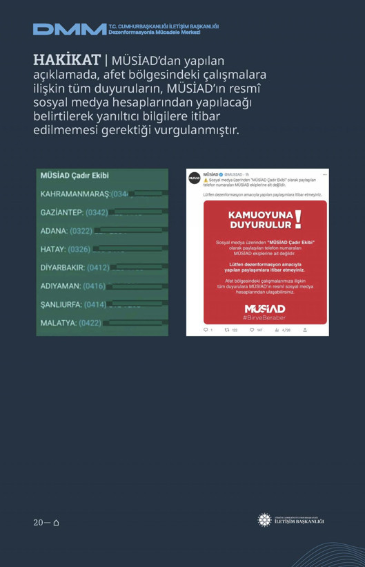 İletişim Başkanlığı'ndan vatandaşları doğru yönlendirmek adına 'Deprem Dezenformasyon Bültenleri': Yalan ve Hakikat karşı karşıya getirildi - Resim: 137