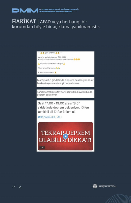 İletişim Başkanlığı'ndan vatandaşları doğru yönlendirmek adına 'Deprem Dezenformasyon Bültenleri': Yalan ve Hakikat karşı karşıya getirildi - Resim: 17