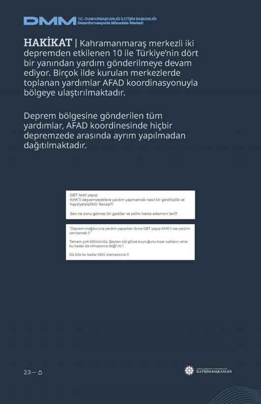 İletişim Başkanlığı'ndan vatandaşları doğru yönlendirmek adına 'Deprem Dezenformasyon Bültenleri': Yalan ve Hakikat karşı karşıya getirildi - Resim: 105