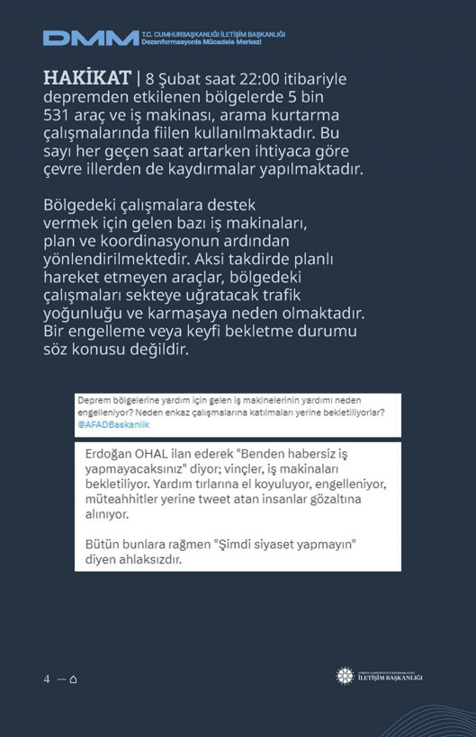 İletişim Başkanlığı'ndan vatandaşları doğru yönlendirmek adına 'Deprem Dezenformasyon Bültenleri': Yalan ve Hakikat karşı karşıya getirildi - Resim: 44