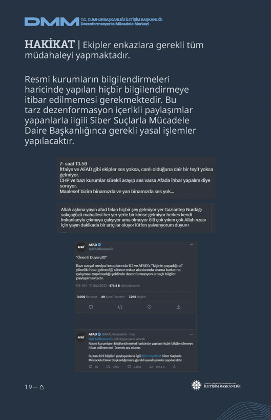 İletişim Başkanlığı'ndan vatandaşları doğru yönlendirmek adına 'Deprem Dezenformasyon Bültenleri': Yalan ve Hakikat karşı karşıya getirildi - Resim: 101