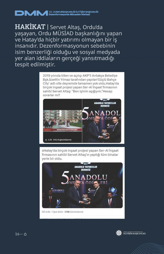 İletişim Başkanlığı'ndan vatandaşları doğru yönlendirmek adına 'Deprem Dezenformasyon Bültenleri': Yalan ve Hakikat karşı karşıya getirildi - Resim: 56