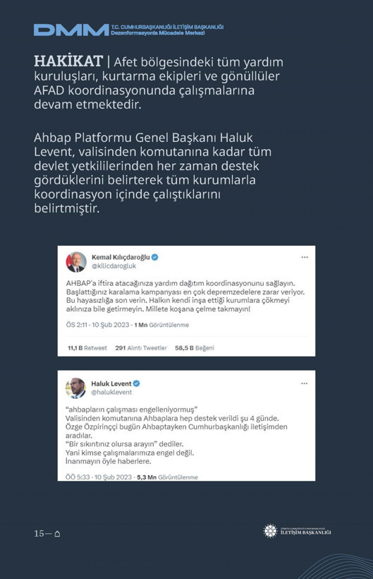 İletişim Başkanlığı'ndan vatandaşları doğru yönlendirmek adına 'Deprem Dezenformasyon Bültenleri': Yalan ve Hakikat karşı karşıya getirildi - Resim: 97