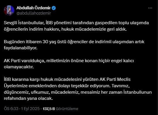 30 yaş üstü öğrencilere müjde! AK Parti İstanbul İl Başkanı duyurdu - Resim : 1