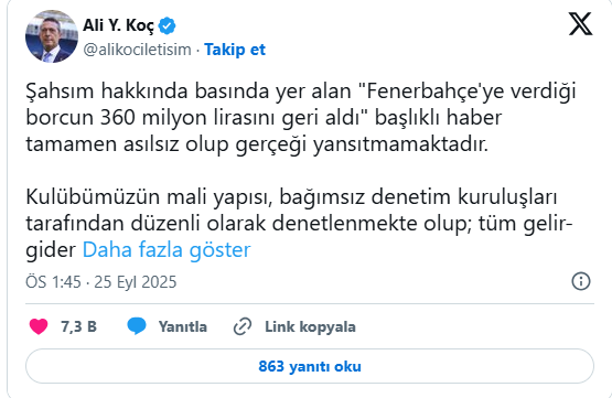 Ali Koç, Fenerbahçe’ye verdiği parayı geri aldı mı? Resmen açıkladı - Resim : 1
