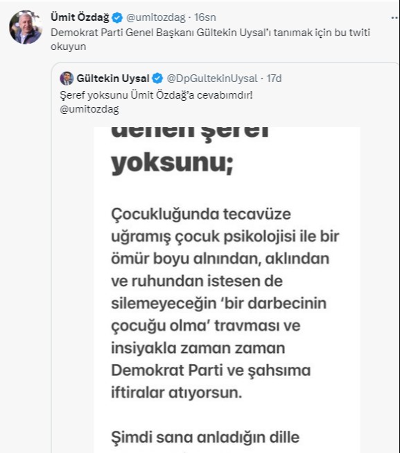 Demokrat Parti Lideri Gültekin Uysal ile Zafer Partisi lideri Ümit Özdağ arasındaki kavgada çirkin üslup! "İstismara uğramış çocuk" sözü tepki çekti - Resim: 5