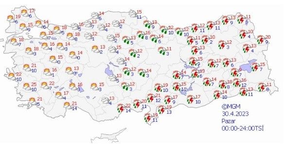 Meteoroloji'den 9 bölgeye sarı kodlu uyarı! Kar da var yağmur da... 30 Nisan hava nasıl olacak? - Resim: 22