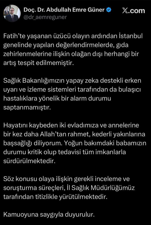 İstanbul İl Sağlık Müdürü Güner’den gıda zehirlenmesi açıklaması - Resim : 1