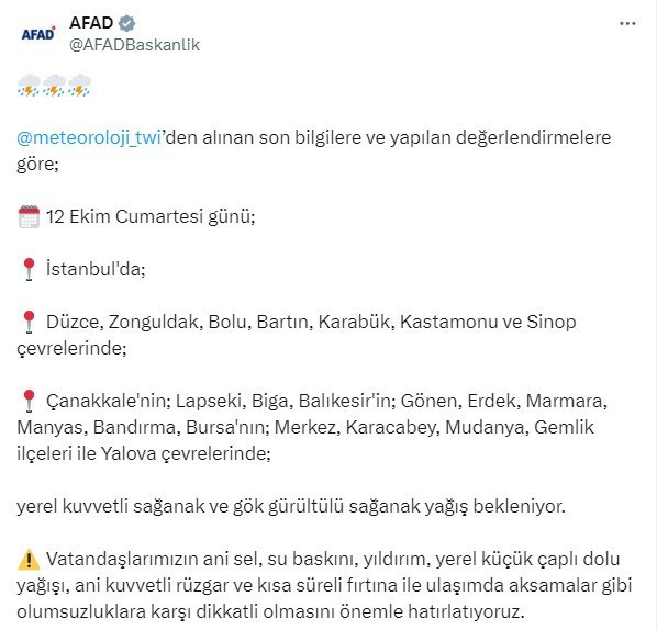 AFAD 12 il için uyarıda bulundu! Şiddetli yağış geliyor - Resim : 1