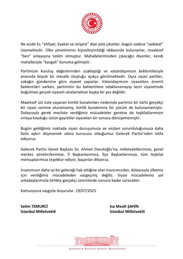 Selim Temurci ve İsa Mesih Şahin Gelecek Partisi'nden istifa etti - Resim : 2