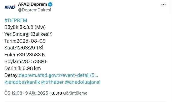 Balıkesir'de deprem! AFAD büyüklüğünü duyurdu - Resim : 1