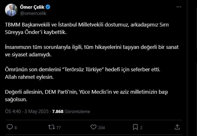 Siyasilerden Sırrı Süreyya Önder için başsağlığı mesajı - Resim: 8