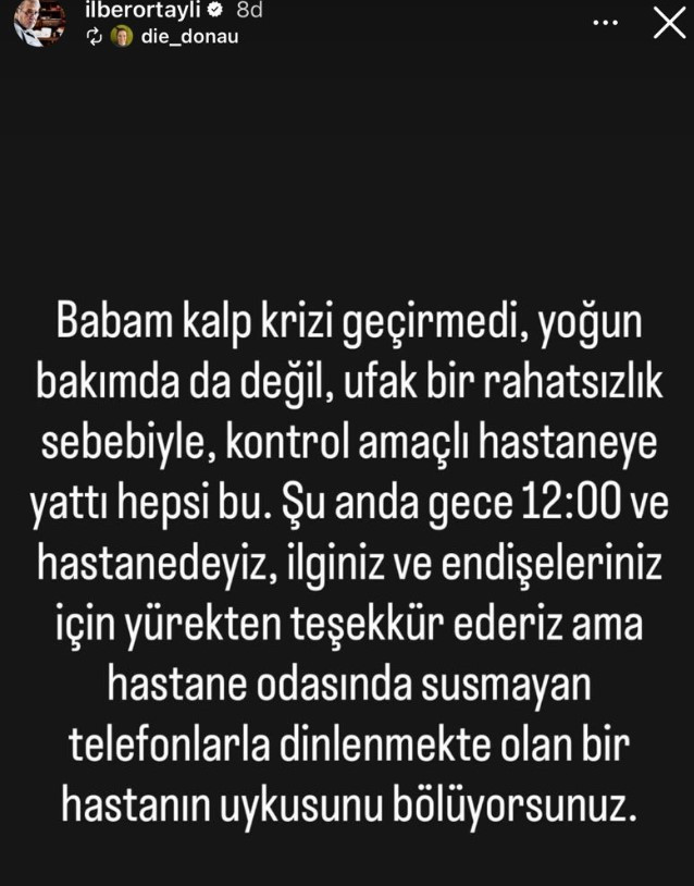 İlber Ortaylı kalp krizi geçirdi iddiasına kızından yalanlama: Ufak bir rahatsızlık geçirdi - Resim : 1