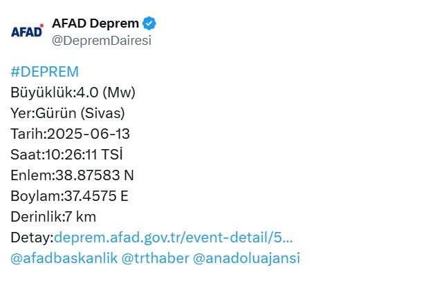 Sivas'ta 4,0 büyüklüğünde deprem - Resim : 1