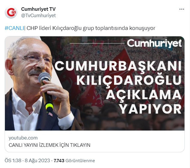 Son Dakika: Cumhuriyet'ten 'Cumhurbaşkanı Kılıçdaroğlu' başlığı - Resim : 1