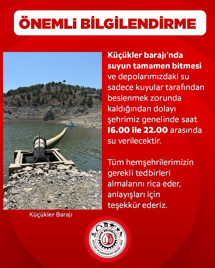 Uşak’a su sağlayan baraj kurudu: Günlük 6 saat su verilecek - Resim : 1