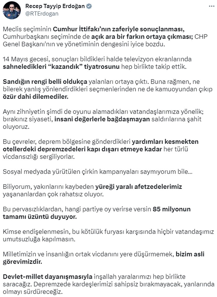 SON DAKİKA! Cumhurbaşkanı Erdoğan'dan muhalefete 14 Mayıs tepkisi! Kazandık tiyatrosu izledik - Resim : 1