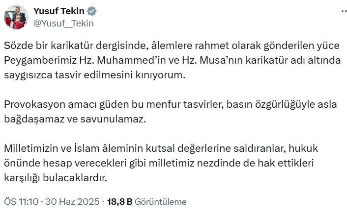 Siyasilerden Peygamber Efendimiz ve dini değerlere yönelik hakaret içeren karikatüre tepki - Resim: 9