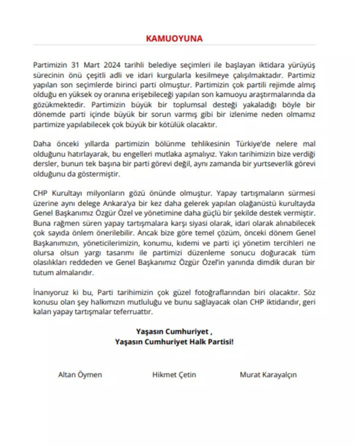 CHP'de eski genel başkanlardan Kılıçdaroğlu'na çağrı: Çözüm Özgür Özel'in yanında durmaktır - Resim : 1