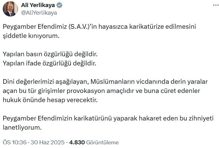 Siyasilerden Peygamber Efendimiz ve dini değerlere yönelik hakaret içeren karikatüre tepki - Resim: 1
