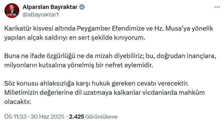 Siyasilerden Peygamber Efendimiz ve dini değerlere yönelik hakaret içeren karikatüre tepki - Resim: 11