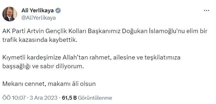 AK Parti Artvin Gençlik Kolları Başkanı Doğukan İslamoğlu'un hayatını kaybettiği kazada ölü sayısı 3 oldu - Resim: 7