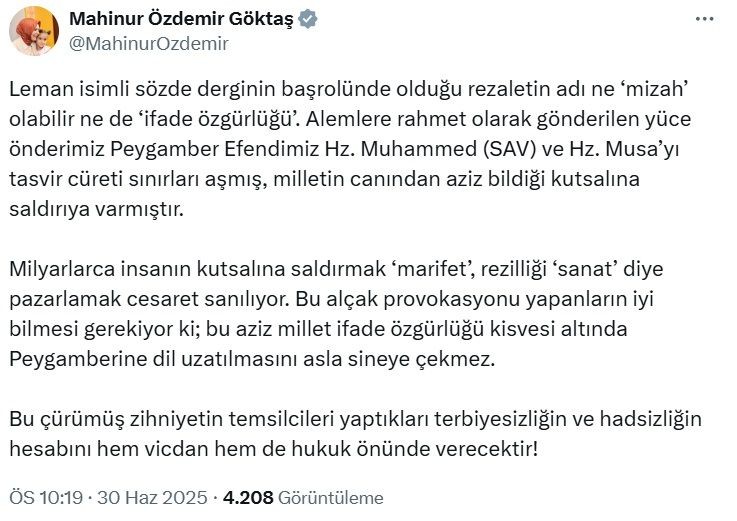 Siyasilerden Peygamber Efendimiz ve dini değerlere yönelik hakaret içeren karikatüre tepki - Resim: 2