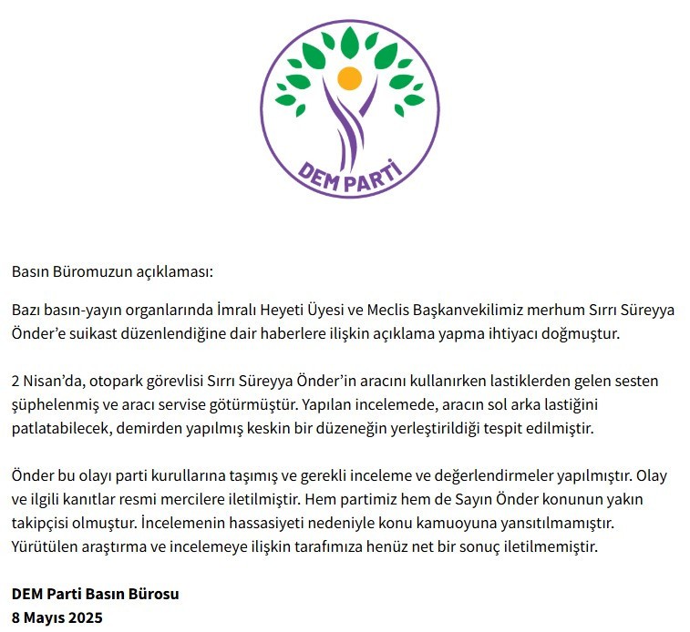DEM Parti'den Sırrı Süreyya Önder'e suikast iddiasıyla ilgili açıklama: Aracının altında düzenek bulundu - Resim : 1