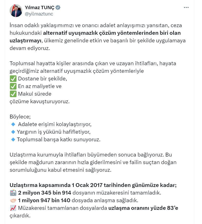 Adalet Bakanı Yılmaz Tunç açıkladı: "Uzlaşma oranını yüzde 83'e çıkardık" - Resim : 1