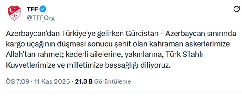 TFF ve 4 Büyükler’den şehitlerimiz için başsağlığı mesajı - Resim: 1