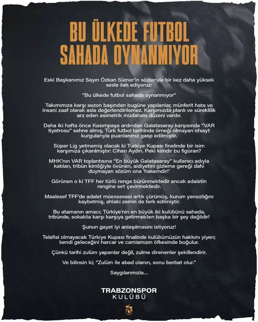Trabzonspor’dan kupa finali öncesi sert tepki: Camiamızın öfkesinde boğulur - Resim : 1