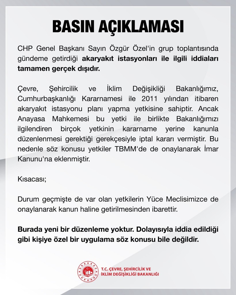 Bakanlık’tan Özgür Özel’in akaryakıt istasyonu ile ilgili iddialarına yalanlama - Resim : 1