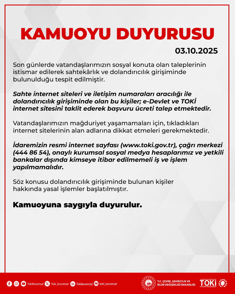 TOKİ’den sahte başvuru sitelerine karşı uyarı - Resim : 1