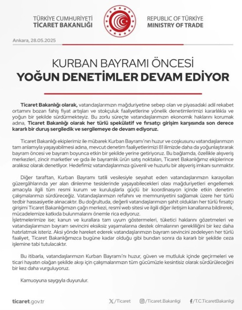 Ticaret Bakanlığı harekete geçti! Kurban Bayramı'nda fırsatçılara geçit yok - Resim : 1