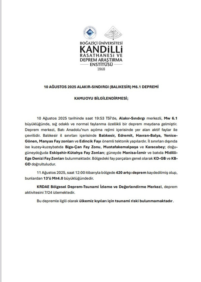 Balıkesir depremin ardından Kandilli'den tsunami açıklaması - Resim : 1