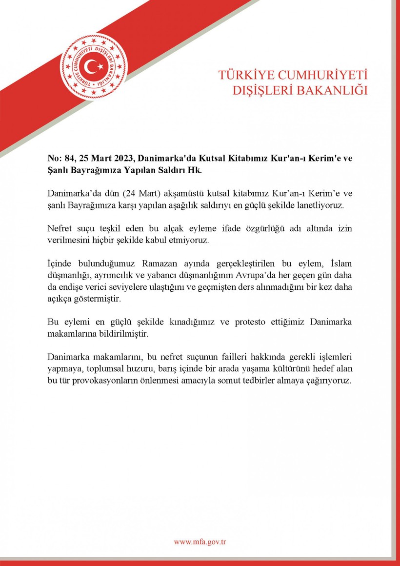 Dışişleri Bakanlığı'ndan Danimarka'ya çok sert Kur'an-ı Kerim yakma tepkisi - Resim : 3