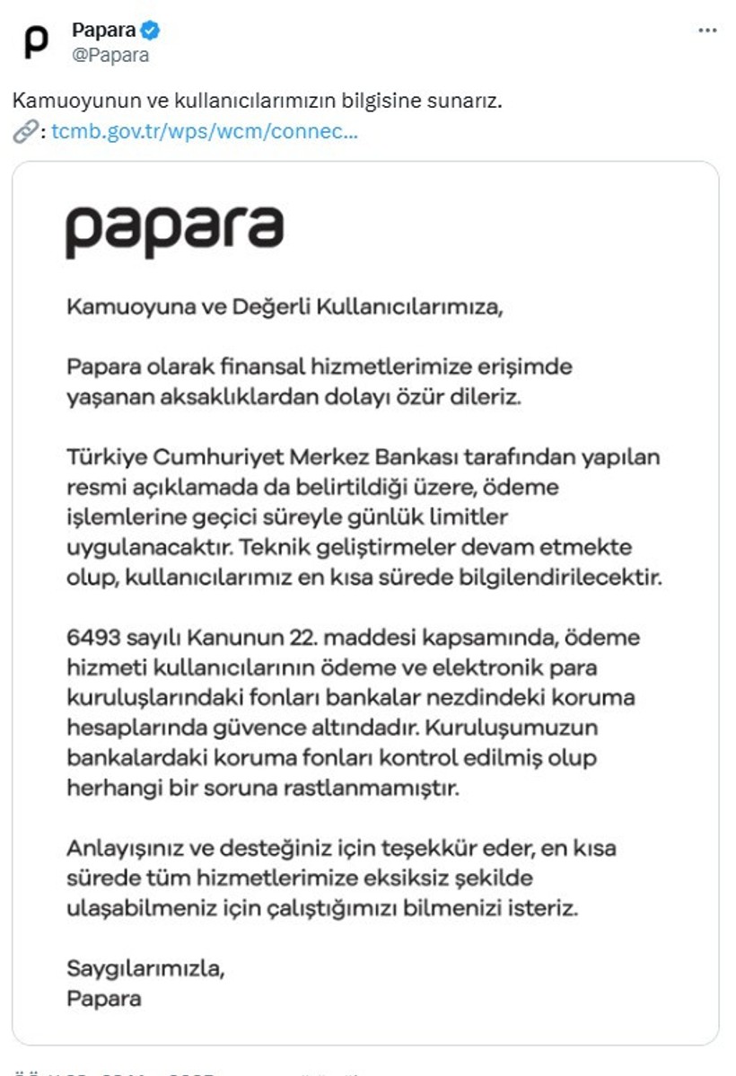 Kayyum atanan Papara'dan açıklama - Resim : 1
