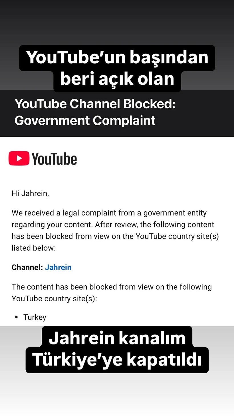 Jahrein'in YouTube kanalı Türkiye’den erişime engellendi - Resim : 1