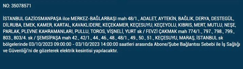 İstanbul'da elektrik kesintisi olacak! İşte 3 Ekim Salı günü elektriksiz kalacak ilçeler - Resim: 25
