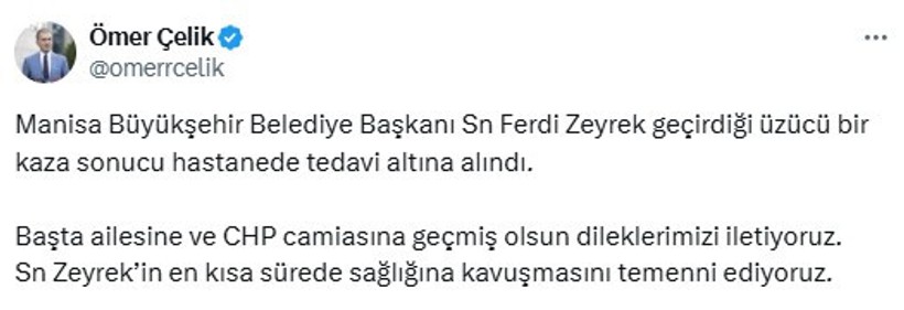 AK Parti Sözcüsü Çelikt'ten Ferdi Zeyrek için geçmiş olsun mesajı - Resim : 1