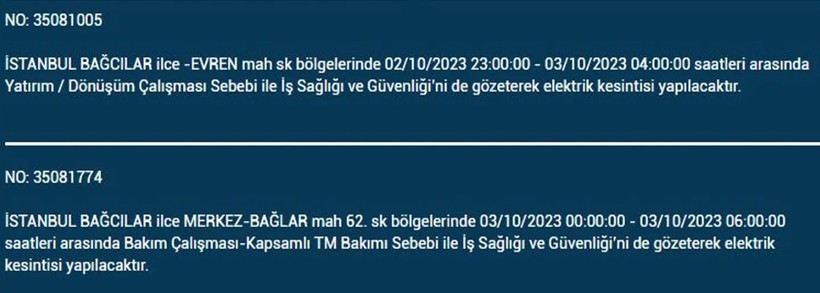 İstanbul'da elektrik kesintisi olacak! İşte 3 Ekim Salı günü elektriksiz kalacak ilçeler - Resim: 6