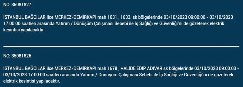 İstanbul'da elektrik kesintisi olacak! İşte 3 Ekim Salı günü elektriksiz kalacak ilçeler - Resim: 8