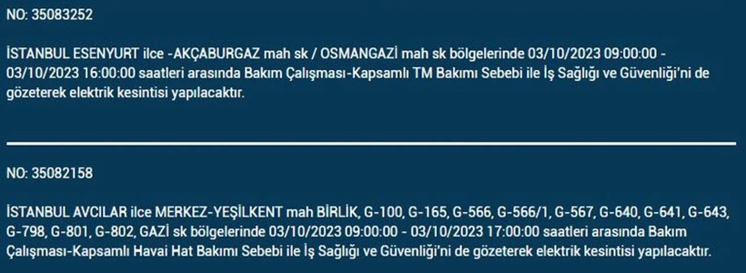 İstanbul'da elektrik kesintisi olacak! İşte 3 Ekim Salı günü elektriksiz kalacak ilçeler - Resim: 19