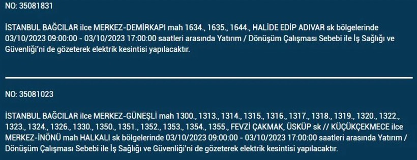 İstanbul'da elektrik kesintisi olacak! İşte 3 Ekim Salı günü elektriksiz kalacak ilçeler - Resim: 7