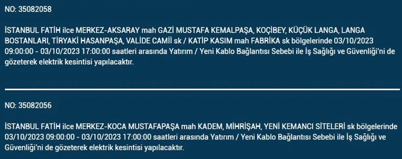 İstanbul'da elektrik kesintisi olacak! İşte 3 Ekim Salı günü elektriksiz kalacak ilçeler - Resim: 23