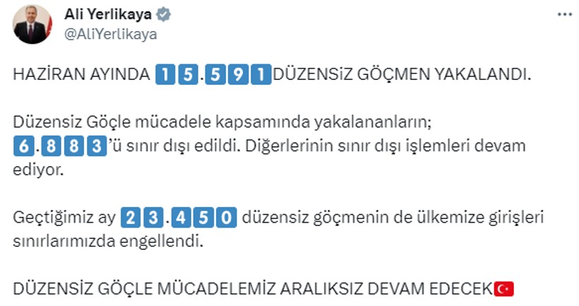 İçişleri Bakanı Ali Yerlikaya'dan düzensiz göçmen operasyonları hakkında açıklama! 6 bin 883'i sınır dışı edildi - Resim : 1